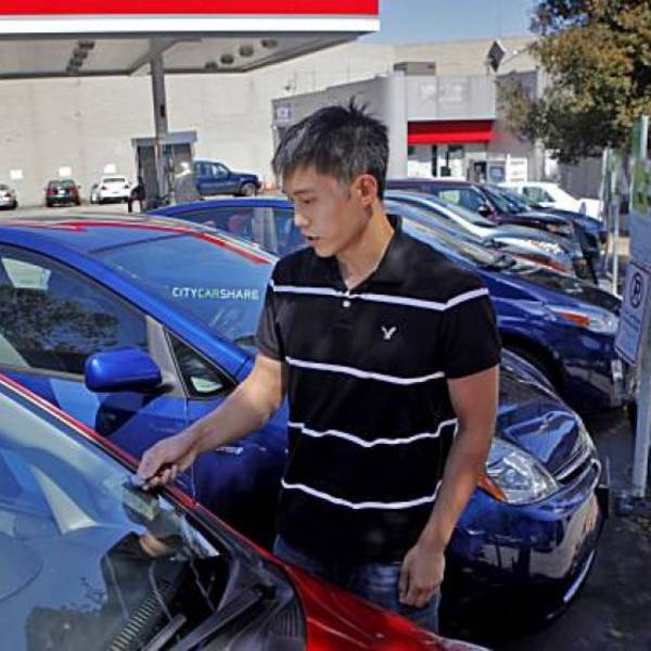 A resident of California accesses his car-share vehicle